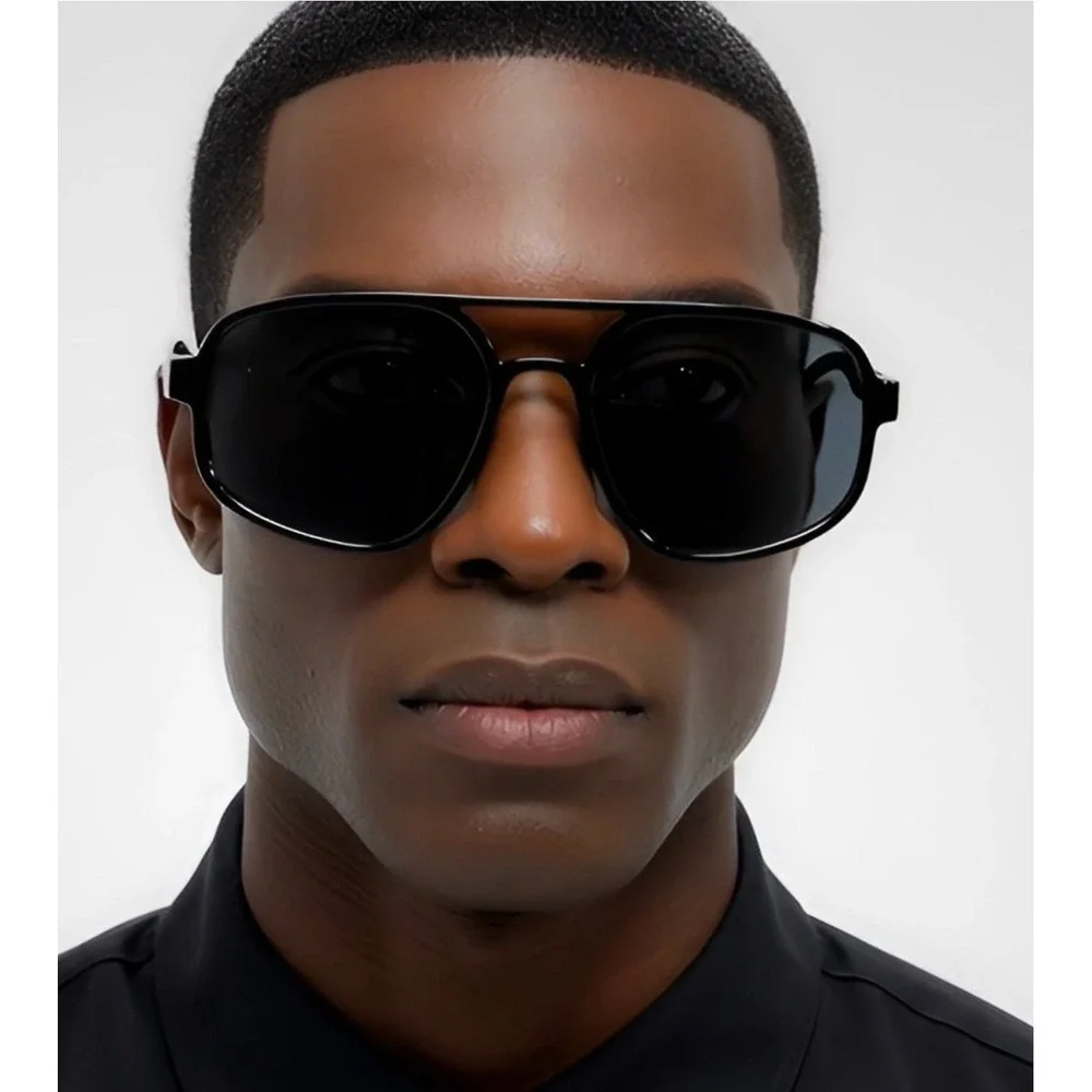 Mens Black Aviator Sunglasses Oversized Full Rim‎ Dark Lenses